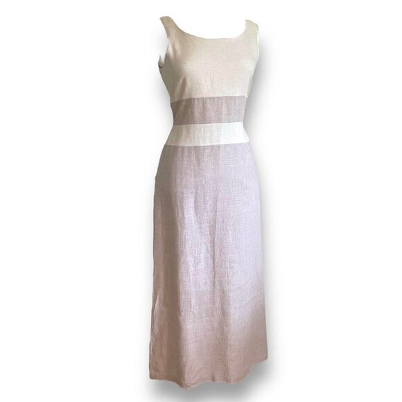 Peruvian Connection Womens Oatmeal Linen Dress Sz 6 Longline Sheath Minimalist - Picture 6 of 9